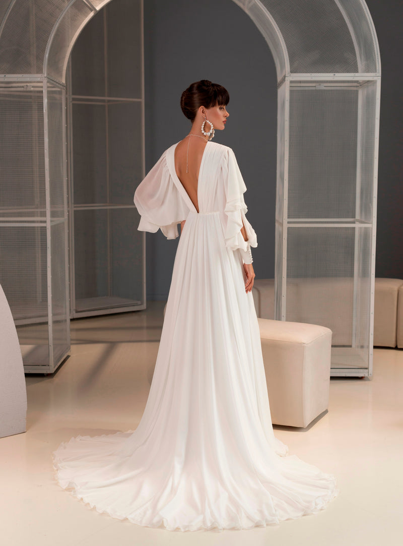 Robe de mariée simple à manches longues