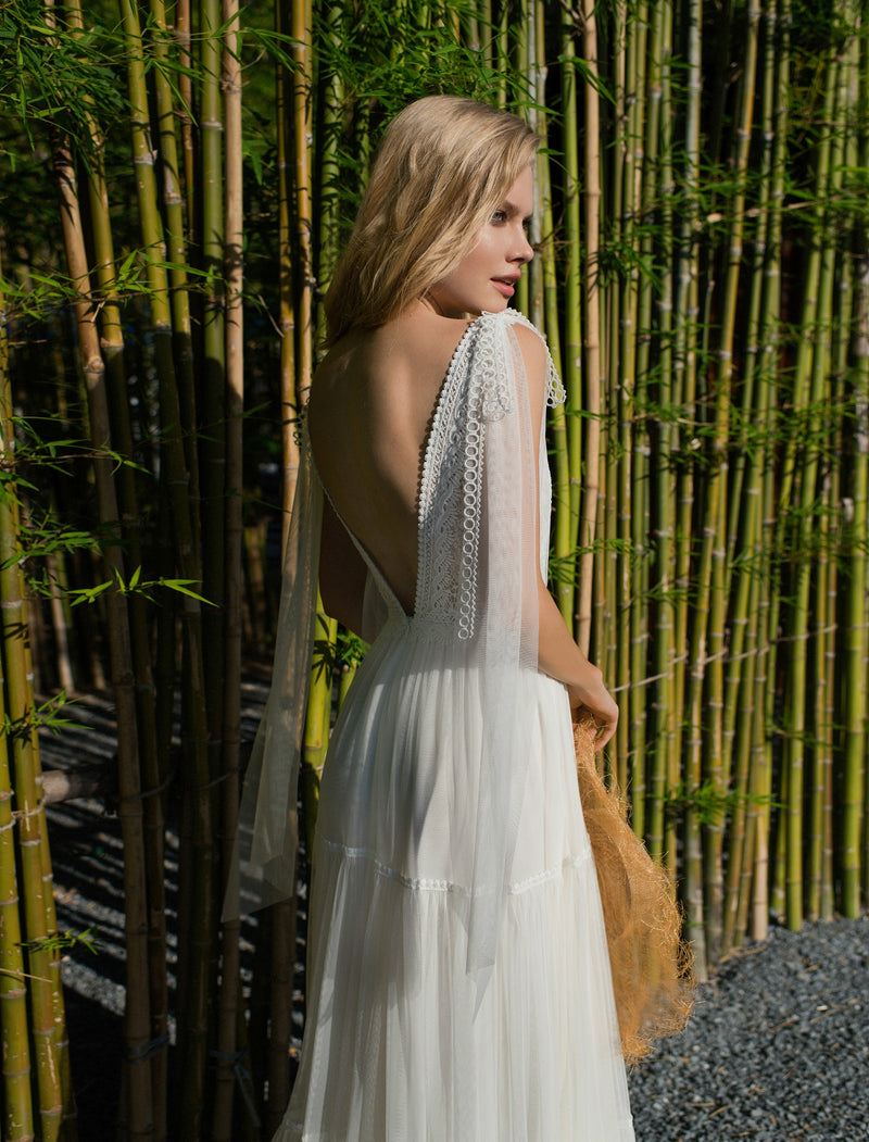 Sleeveless V-Neck Bohemian Wedding Dress