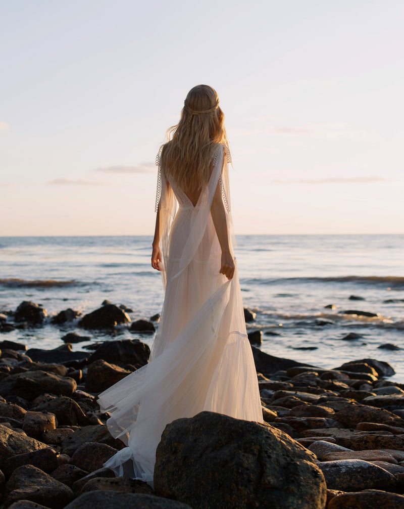 Sleeveless V-Neck Bohemian Wedding Dress