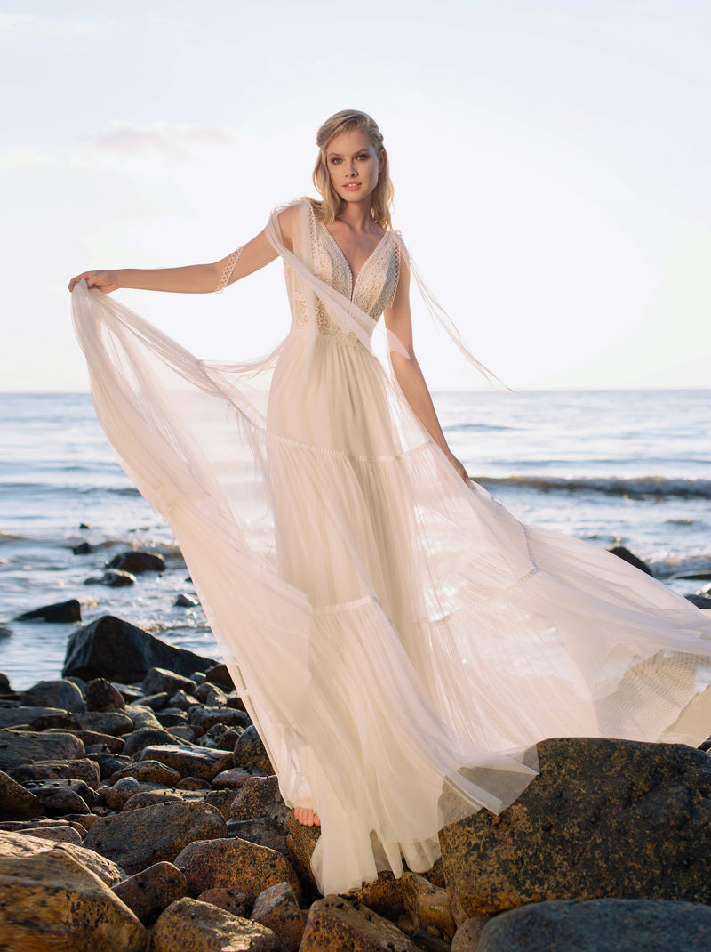 Sleeveless V-Neck Bohemian Wedding Dress