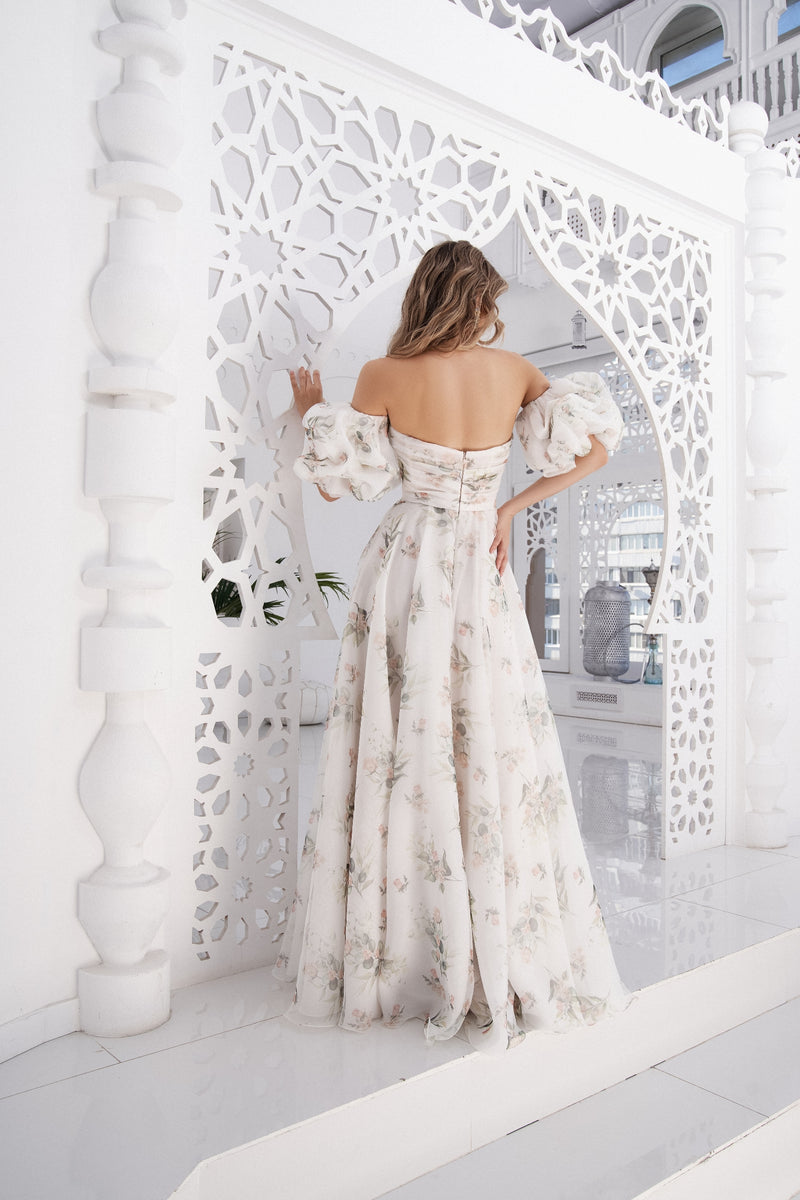 Floral Organza Dress with Removable Puff Sleeves Made to Measure Floral Organza Dress with Removable Puff Sleeves Made to Measure