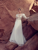 Long Lace Sleeves A-Line Wedding Dress with Long Cape