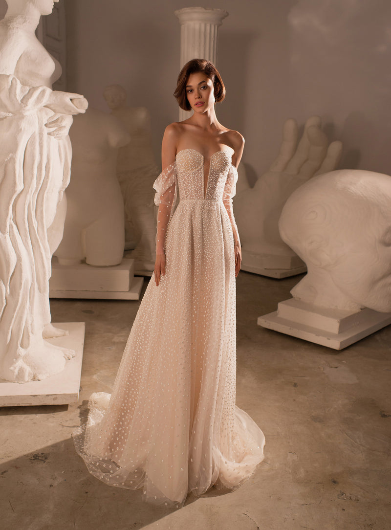 Off-Shoulder A-Line Glitter Wedding Dress