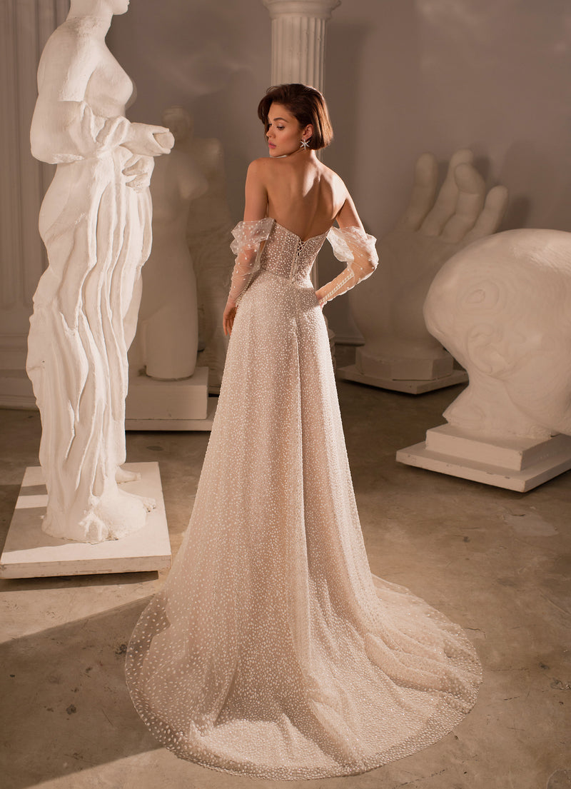 Off-Shoulder A-Line Glitter Wedding Dress HAREM's Brides Off-Shoulder A-Line Glitter Wedding Dress HAREM's Brides