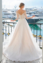 Illusion Neckline Fringe Wedding Dress