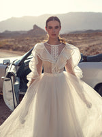 Polka Dot Long Sleeve Ball Gown Wedding Dress