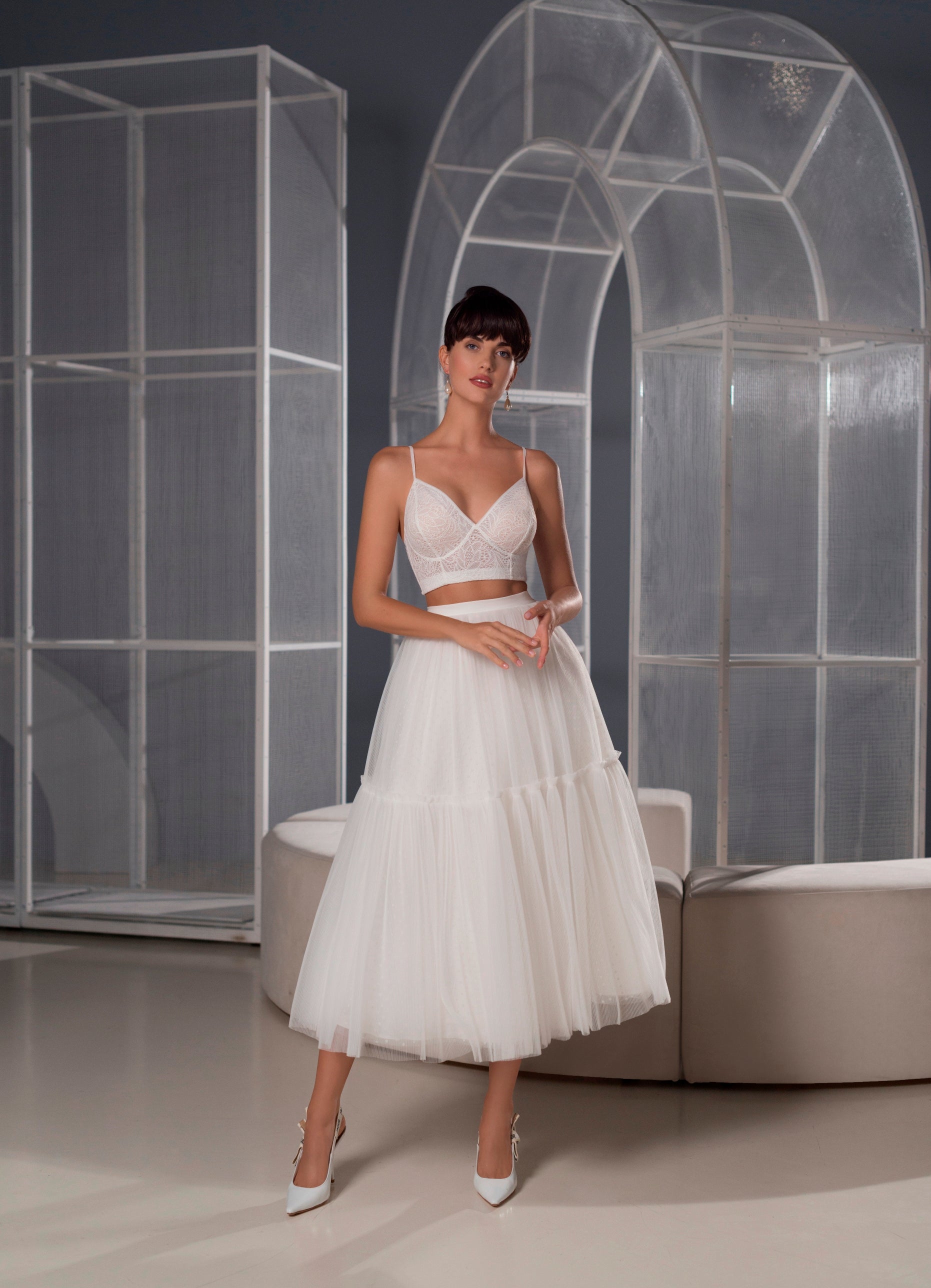 Two-Pieces Midi Skirt Bridal Set with Jacket EU38 / Off-White