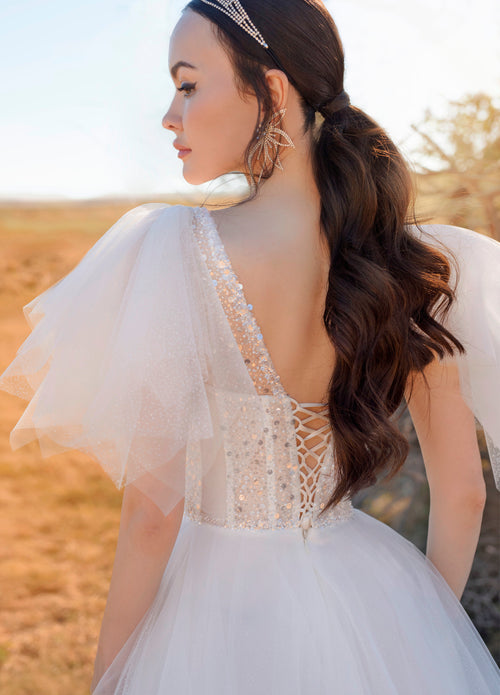 Flutter Sleeves A-Line Wedding Gown