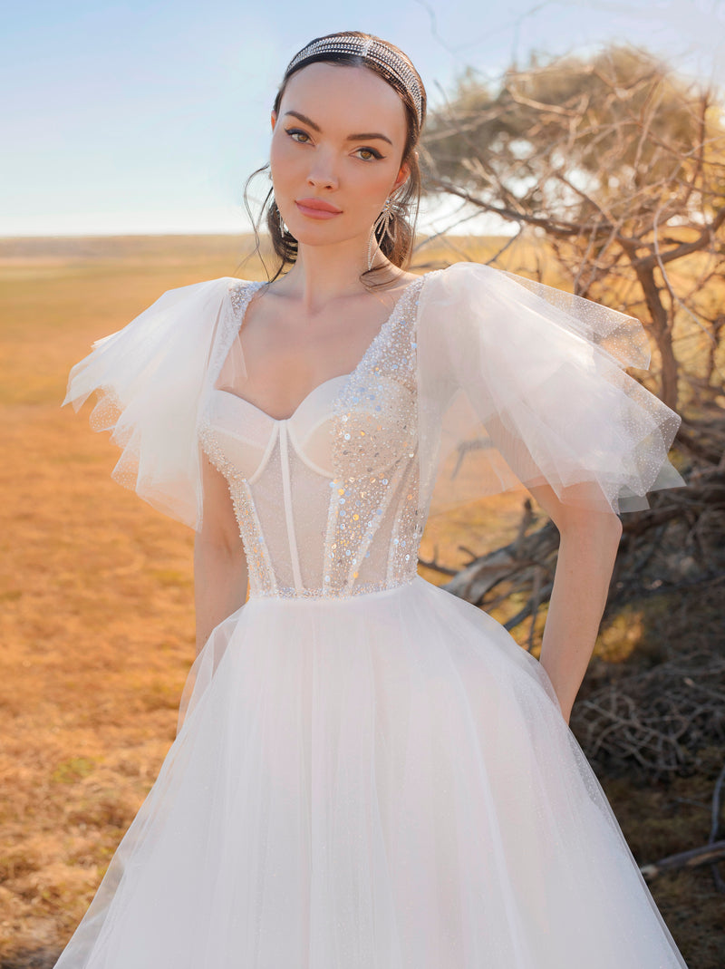 Flutter Sleeves A-Line Wedding Gown