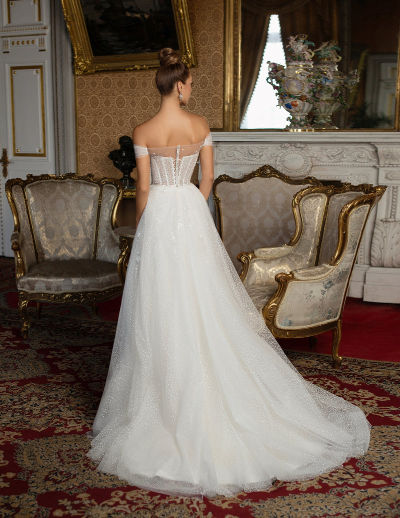 Off-Shoulder A-Line Glitter Wedding Dress