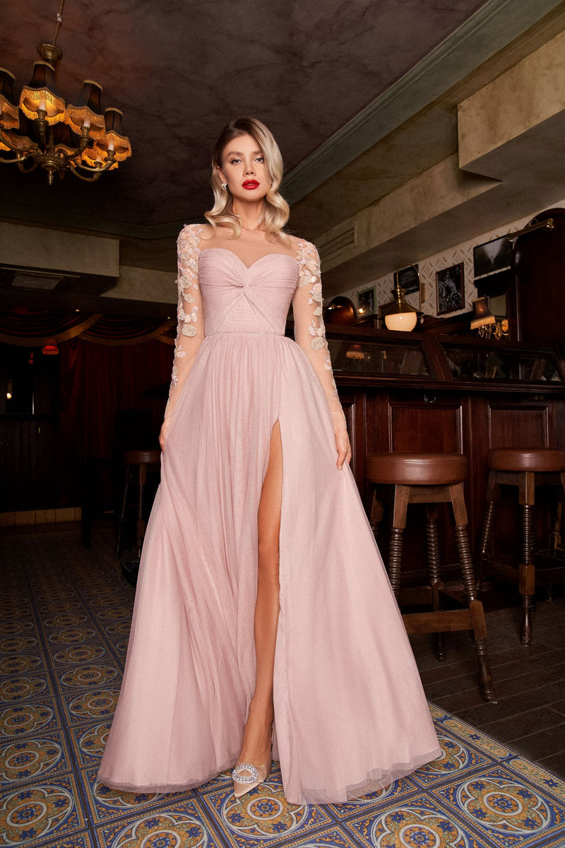 Long Prom Dress With Embroidered Sleeves Long Prom Dress With Embroidered Sleeves