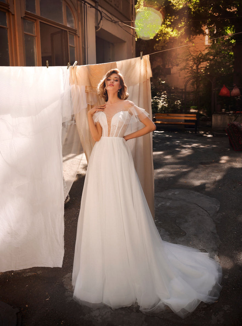 A-Line Illusion Neckline Wedding Dress