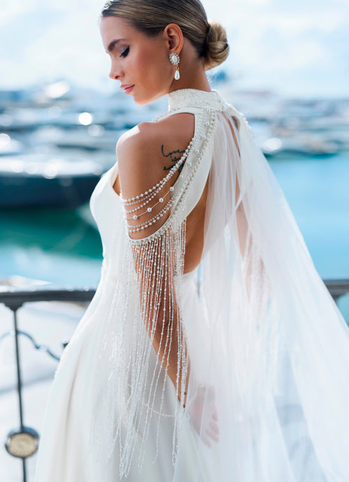 V-Neck A-Line Wedding Dress with Cape