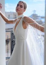 V-Neck A-Line Wedding Dress with Cape