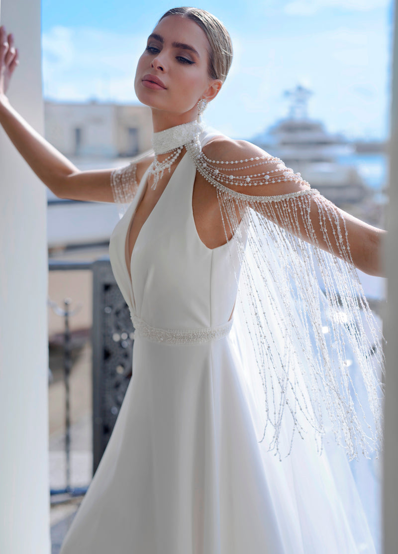 V-Neck A-Line Wedding Dress with Cape HAREM's Brides V-Neck A-Line Wedding Dress with Cape HAREM's Brides