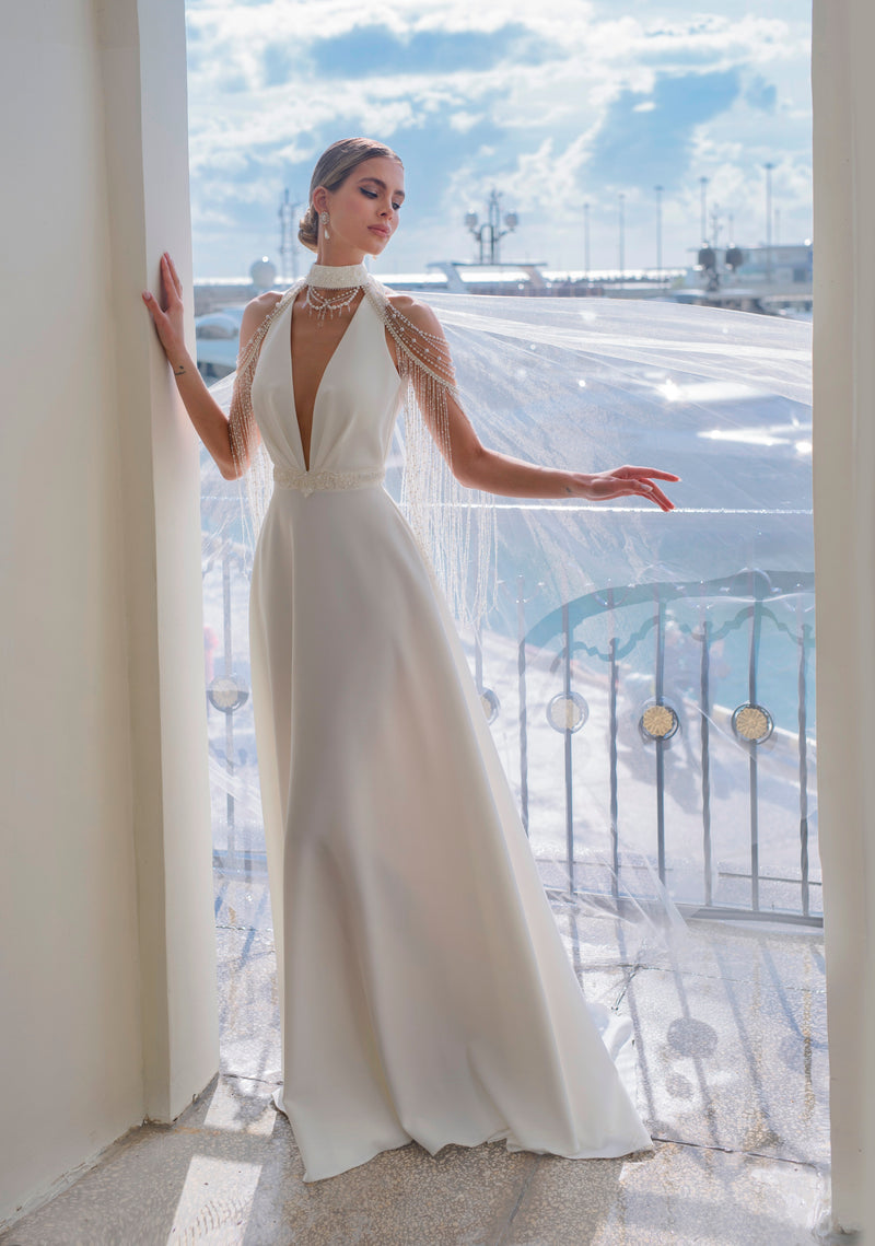 V-Neck A-Line Wedding Dress with Cape HAREM's Brides V-Neck A-Line Wedding Dress with Cape HAREM's Brides