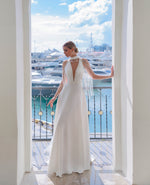 V-Neck A-Line Wedding Dress with Cape