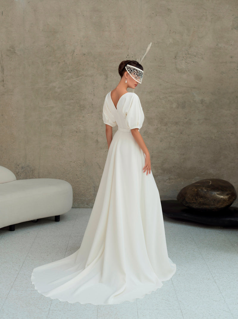 Short Sleeve Sheath Simple Wedding Dress HAREM's Brides Short Sleeve Sheath Simple Wedding Dress HAREM's Brides