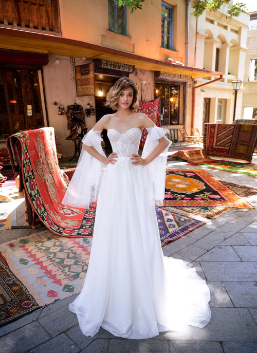 Strapless Lace Corset Wedding Dress with Detachable Sleeves & Choker | Garden Reverie Bridal