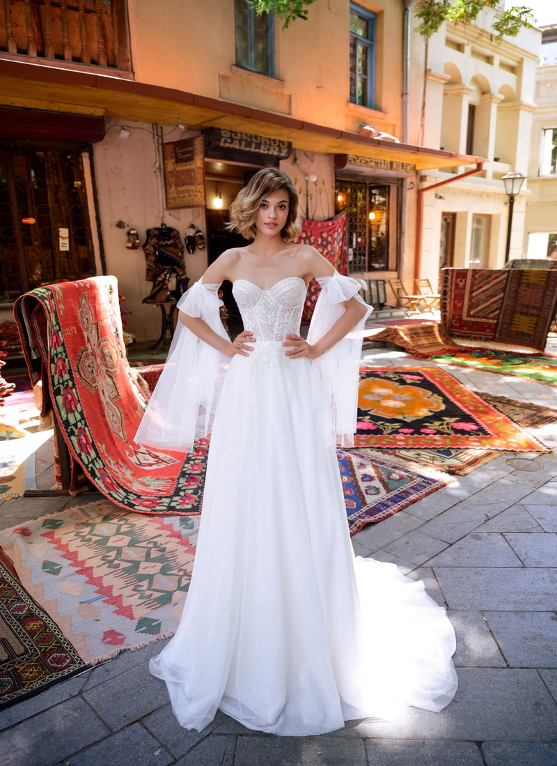 Strapless Wedding Dress with Detachable Sleeves