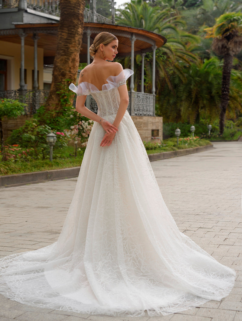 Vestido de novia elegante sin tirantes con purpurina y corte A