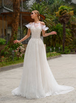 Vestido de novia elegante sin tirantes con purpurina y corte A