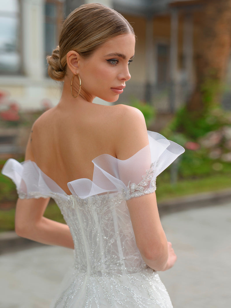 Robe de mariée trapèze élégante sans bretelles à paillettes