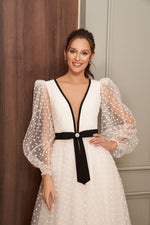 Vestido midi chique de tule de bolinhas