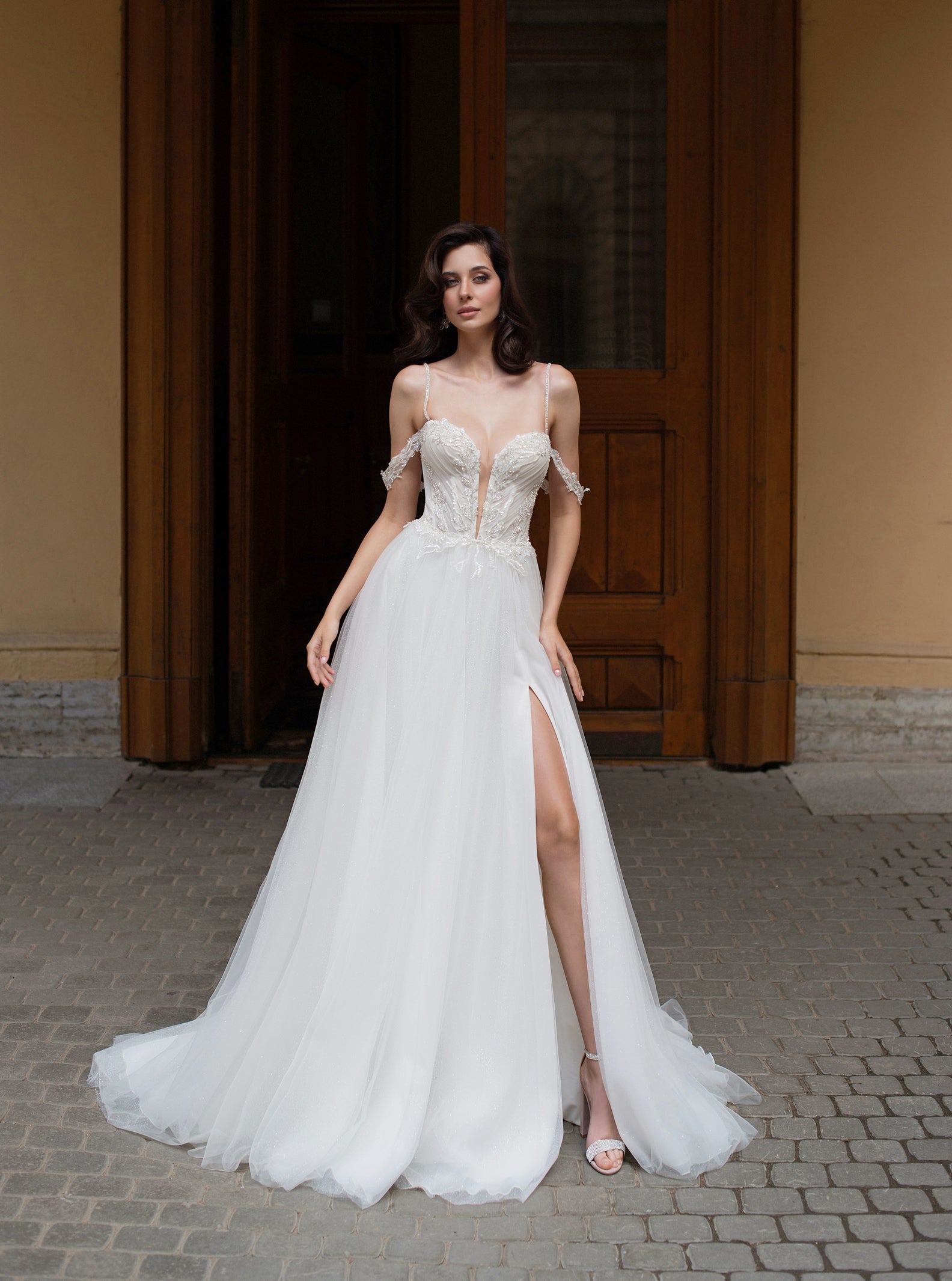 Gorgeous A-line Spaghetti Strap Wedding Gown Made to Measure