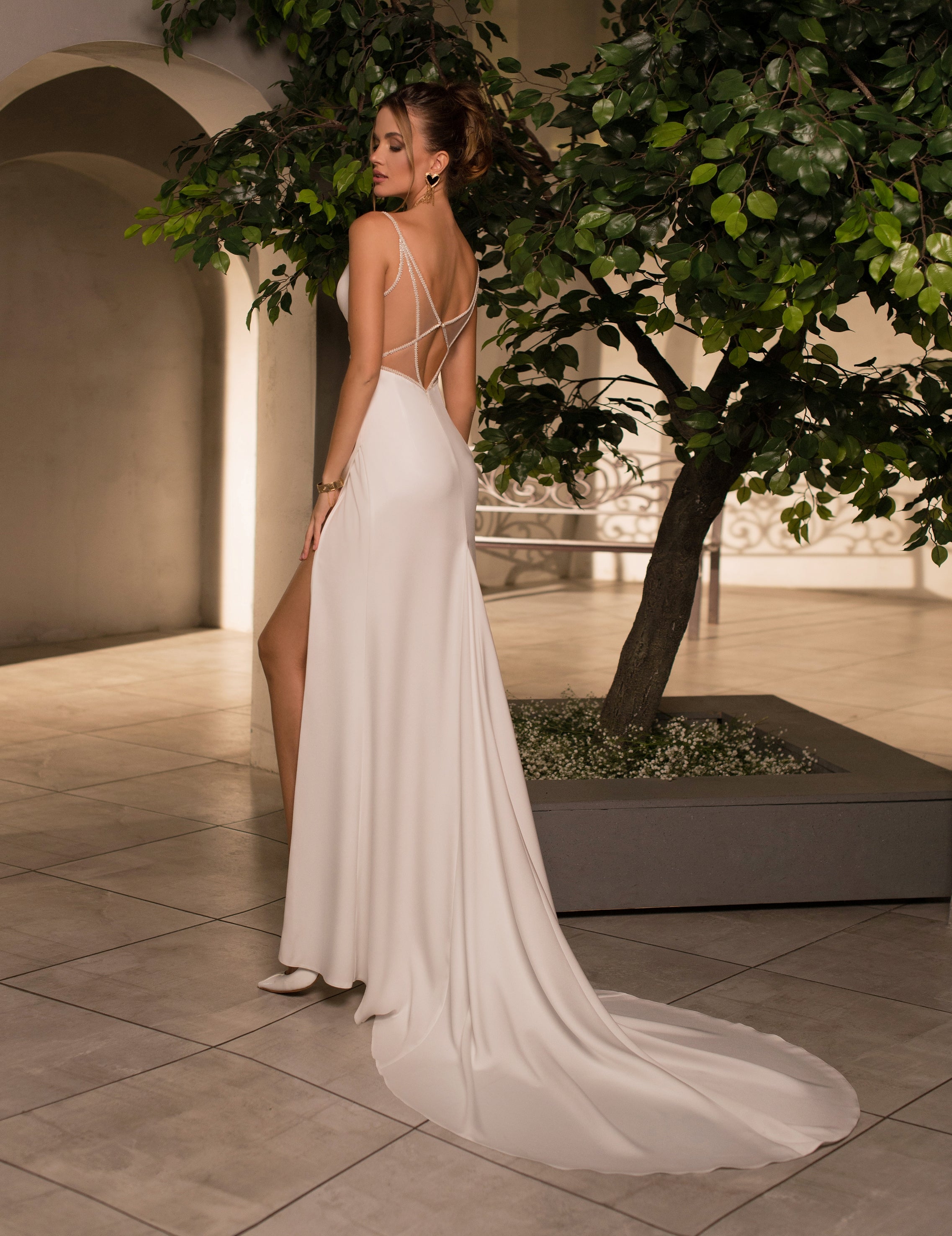 Spaghetti Strap Open-back Wedding Dress with Thigh-high Slit HAREM's Brides Spaghetti Strap Open-back Wedding Dress with Thigh-high Slit HAREM's Brides
