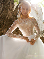 Glitter Long Sleeve Ball Gown Wedding Dress