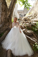 Glitter Long Sleeve Ball Gown Wedding Dress