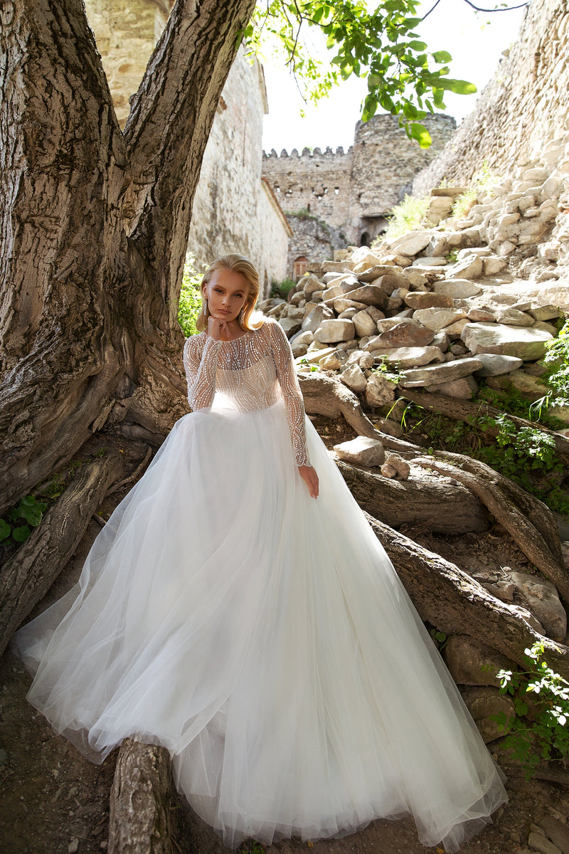 Glitter Long Sleeve Ball Gown Wedding Dress HAREM's Brides Glitter Long Sleeve Ball Gown Wedding Dress HAREM's Brides