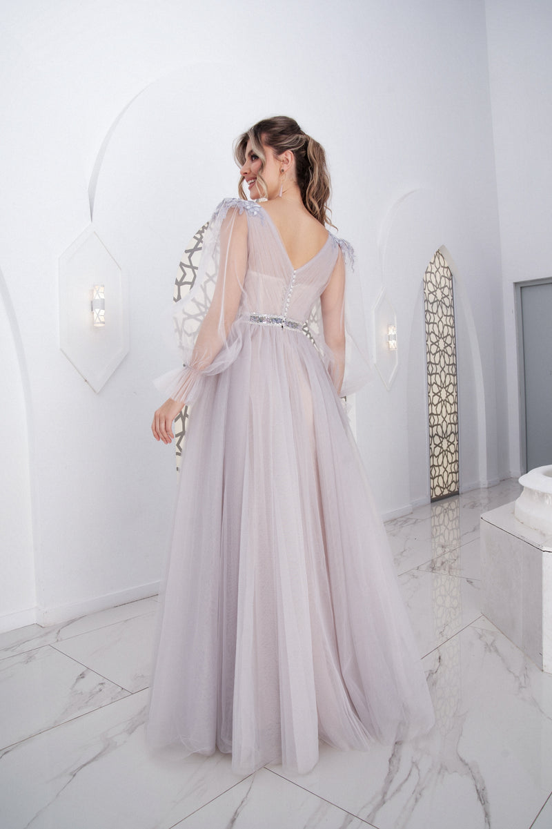 Exquisite Long Sheer Sleeve Maxi Dress HAREM's Brides Exquisite Long Sheer Sleeve Maxi Dress HAREM's Brides