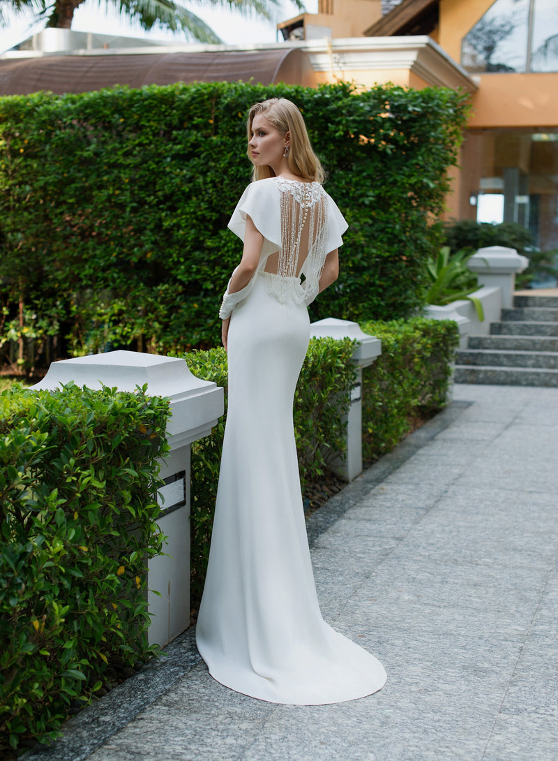 Simple Playful Open Back Mermaid Wedding Gown