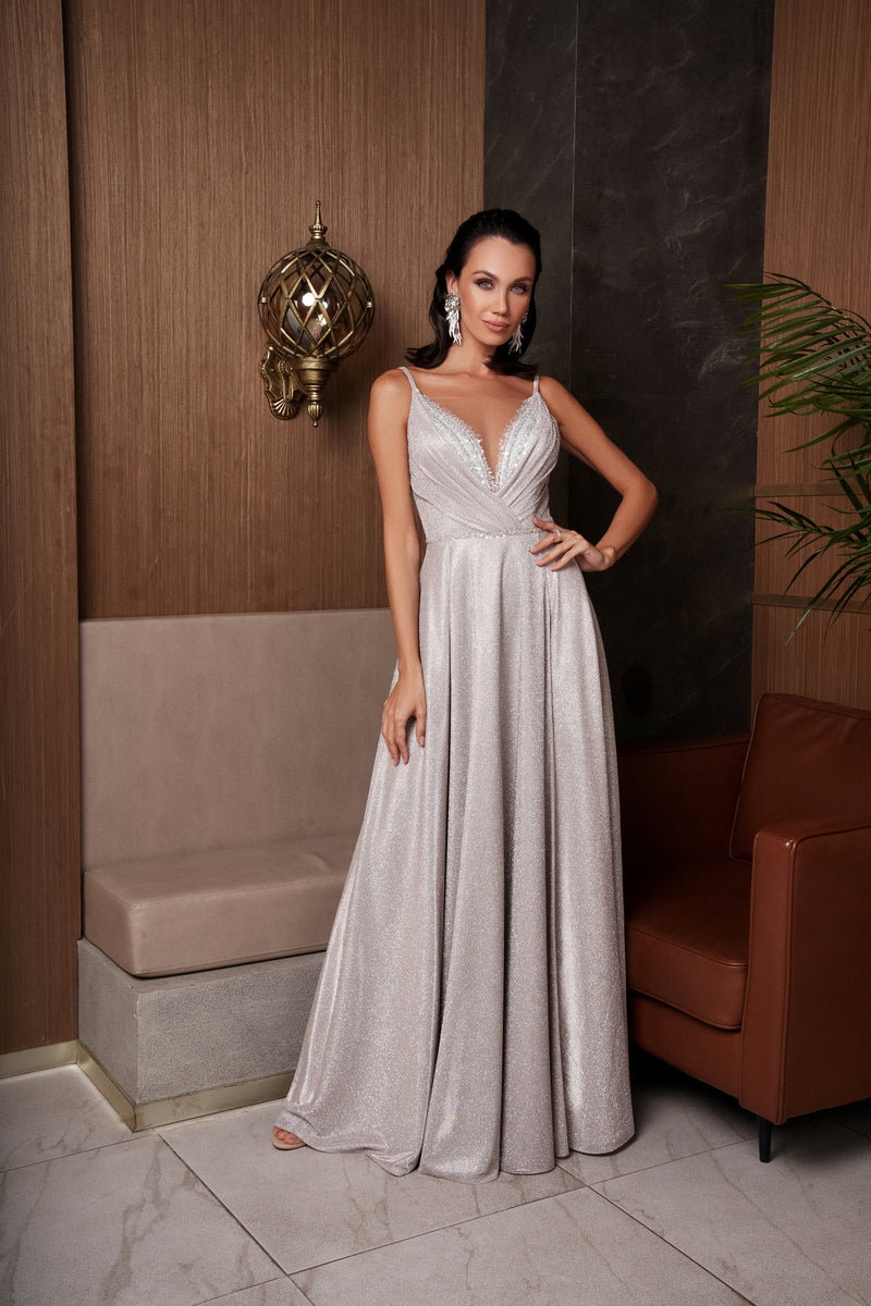 Shiney V-Neck Maxi Party Dress