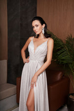 Shiney V-Neck Maxi Party Dress