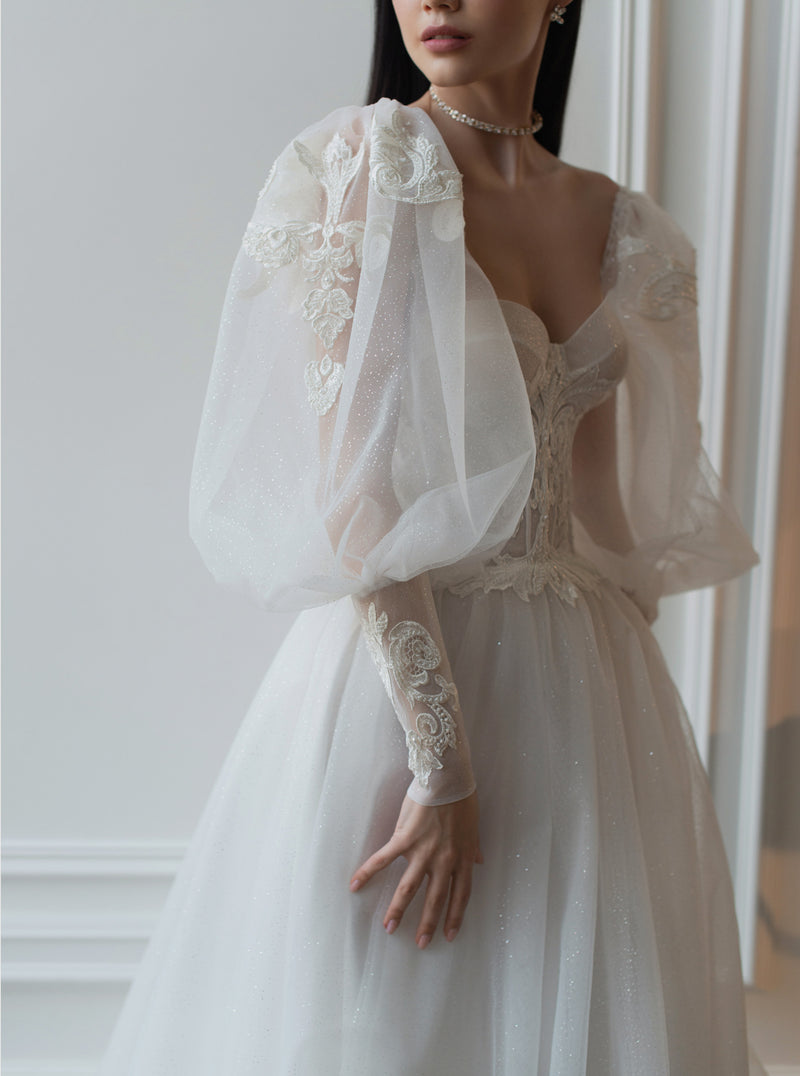 Sweetheart A-Line Wedding Dress with Detachable Sleeves