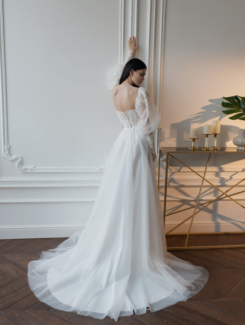 Sweetheart A-Line Wedding Dress with Detachable Sleeves – HAREM's Brides Sweetheart A-Line Wedding Dress with Detachable Sleeves – HAREM's Brides