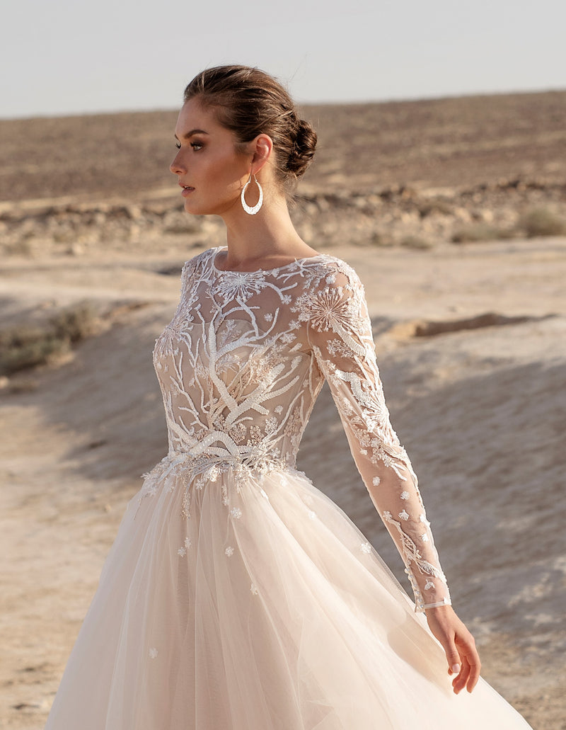 Elegant A-Line Long Sleeve Wedding Dress