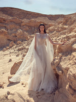 High Illusion Neck Lace Wedding Dress with Tulle Wings