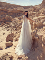 High Illusion Neck Lace Wedding Dress with Tulle Wings