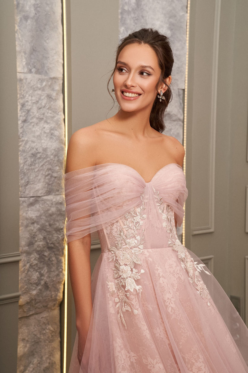 Shop Cute Blush Pink Off the Shoulder Short Prom Dress with Beading Waist