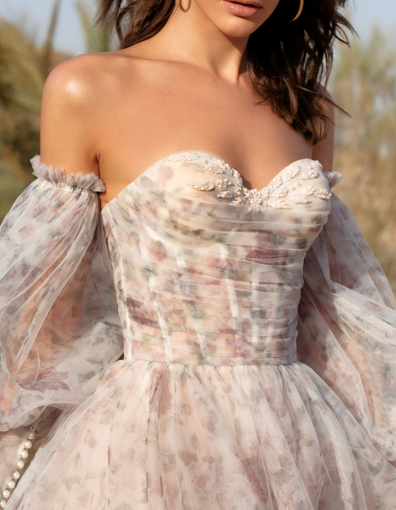 Robe de mariée bustier avec manches amovibles