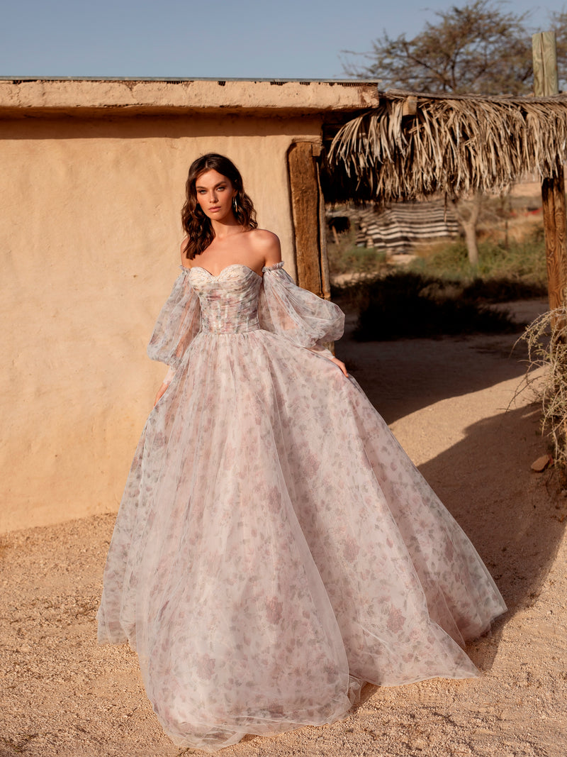 Robe de mariée bustier avec manches amovibles