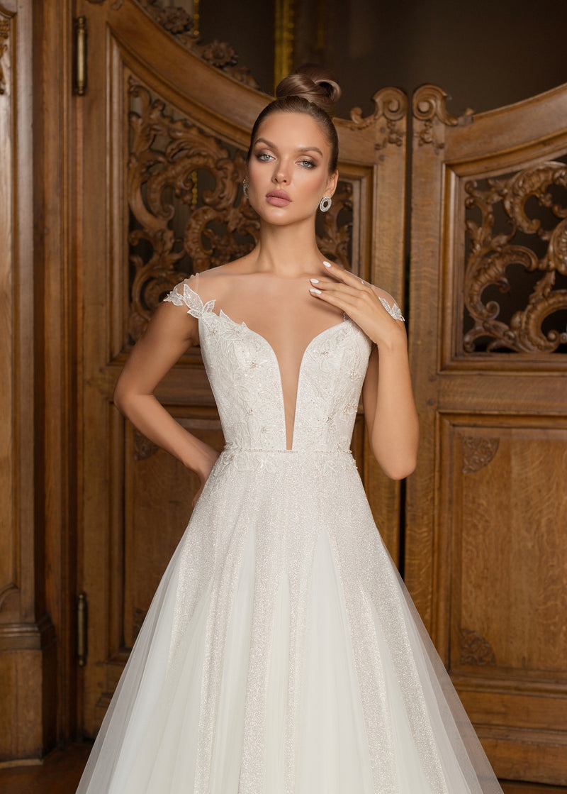 Petite A-Line Glitter Wedding Dress – HAREM's Brides Petite A-Line Glitter Wedding Dress – HAREM's Brides