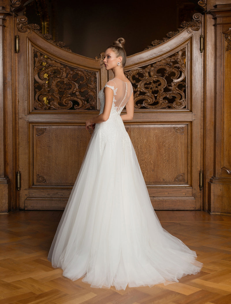 Petite robe de mariée trapèze à paillettes