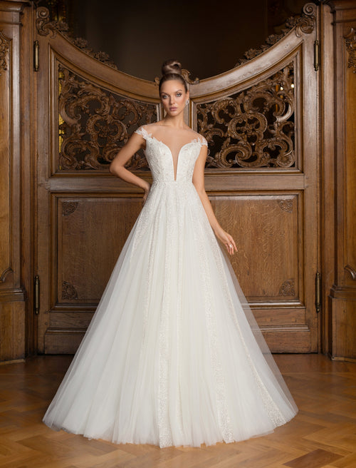 Petite A-Line Glitter Wedding Dress