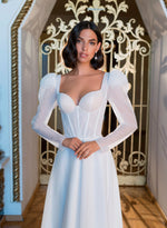 Robe de mariée pailletée simple et élégante à manches longues