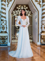 Robe de mariée pailletée simple et élégante à manches longues